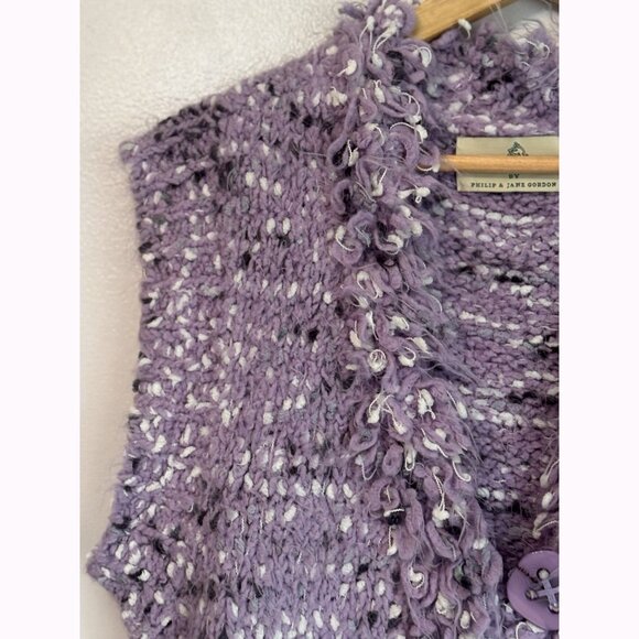 Design Options Women’s Large Sleeveless Fringe Cardigan Purple Boho Chunky - Picture 3 of 7